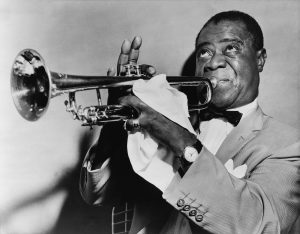 Louie Armstrong on trumpet-jazz